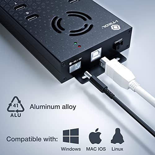 Хъб USB 2.0 Type-C с няколко безопасни 10 порта на хранене, с ac адаптер, Алуминиеви USB-разветвителем с охлаждащ вентилатор