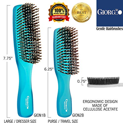 Четка за коса Giorgio GION1B Neon Blue 7,75 инча Нежно Докосване Detangler за мъже и жени. Мека четина за чувствителна