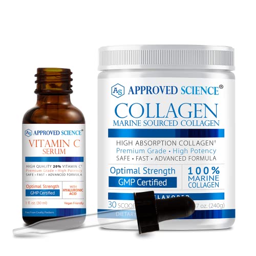 Одобрен Science® Серум с витамин С и набор от Коллагеновой прах - Месечен запас