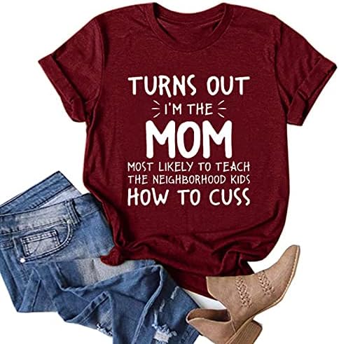Bmisegm Дамски Лятна Тениска За мама, Блузи, Топ Свободно, Намаляване, Риза с къс ръкав