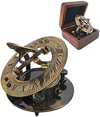 Античен Месинг Компас с Морски Слънчевия часовник и Надпис в Морски стил с Дървен Корпус, Изпратен на Морската