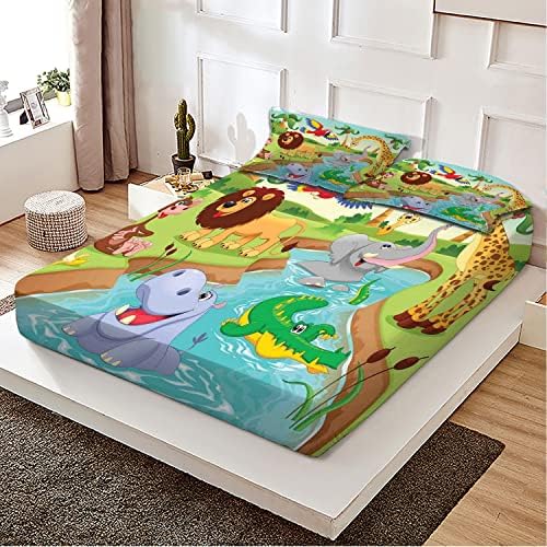 Комплект спално бельо California King с Анимационни тема, модел Престижните лъвове и Жираф с животни, Набор