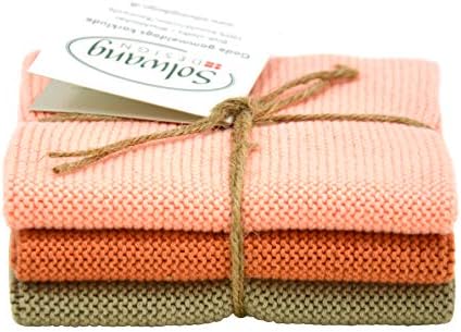 Кухненски кърпи Solwang от датски памук от 3 части, от Сертифициран органичен памук Производство на Индия (Органични комбинация от кайсия и маслинови)