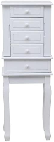 PDGJG Стоящ Бижутериен шкаф с 5 чекмеджета и 14 Куки за Колиета, Шкаф за Бижута с Подвижна Жак За съхранение на Пръстените