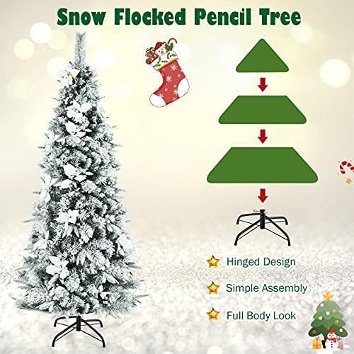 Mayjooy 6-Подножието Карандашная Коледно Дърво със Сняг Флокированием, Неосвещенная Тънка Коледно Дърво с 471 Фитил, Бели