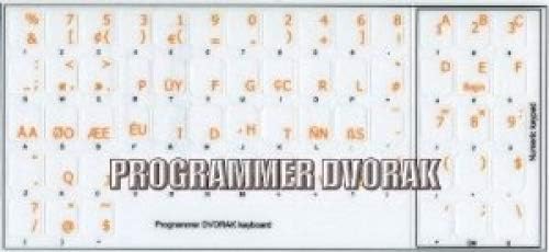 Стикер на Клавиатурата 4Keyboard Programmer Dvorak с Оранжев Надпис Върху Прозрачен Фон за настолни компютри,