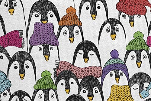 Кърпа за подложка за йога Ambesonne с морски животни, Рисуване на Пингвините в Цветни шапки и Шарфах, Чертеж Забавление