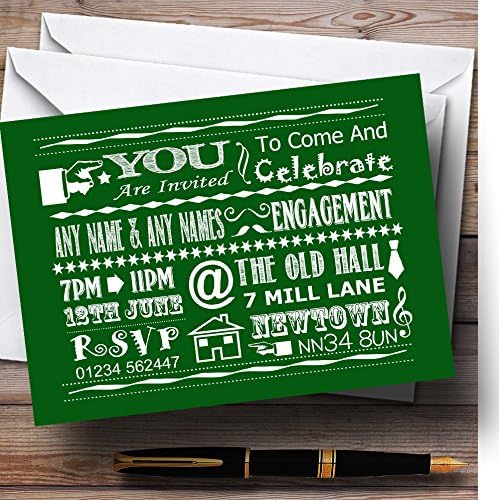 Страхотна Реколта Весела Креда типография Зелен цвят с персонализирания ви кани на парти по повод Ангажименти.