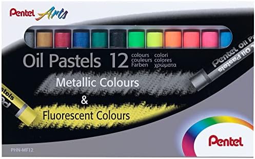 Комплект маслени пастели, Pentel с луминесцентни и метални нюанси на 12 Различни цвята, PHN-MF12