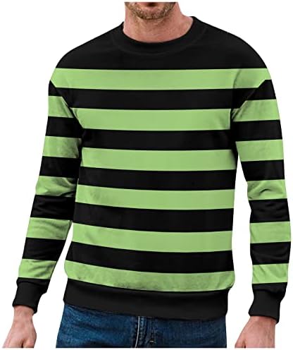 Мъжки Hoody в Ивица, Ежедневие Пуловер с дълъг ръкав, с Модерна Риза На Райета, Базова Удобна Спортна Тениска с кръгло деколте