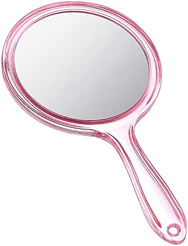Ръчно огледало Jetec Ръчно Двустранно огледало 1X/ 2X Увеличително Огледало с дръжка Огледало За грим Кръгла форма (Розово)