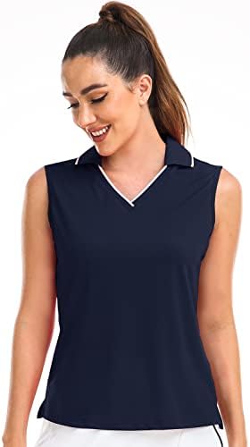 Дамски ризи Топка за голф Hiverlay Без ръкави, бързо съхнещи UPF 50 +, с V-образно деколте и яка, Леки Стаи за Спортни Върхове