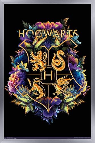 Международни тенденции Вълшебен свят: Хари Потър - Стенен Плакат с флорални герба на Дома, 22,375 x 34, Версия в сребърна рамка