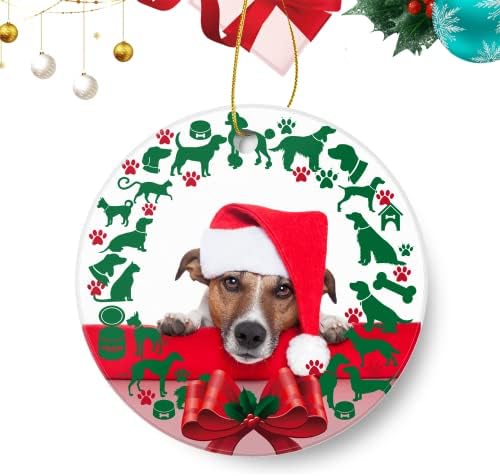Коледна Украса NENNALO 2021 Коледен Орнамент Двупосочен Незабравим Украшение 2021 Кръгла Керамична Украса Коледен Подарък Коледна Шапка за Кучета, 2,95 инча