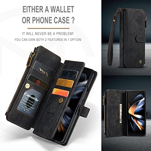 Чанта-портфейл Galaxy Z Fold 4 за жени и мъже, Модерен Калъф-джобен формат на Galaxy Z Fold 4 с Каишка на китката, Калъф с цип Държач за кредитни карти, Издръжлив чанта-портфейл от
