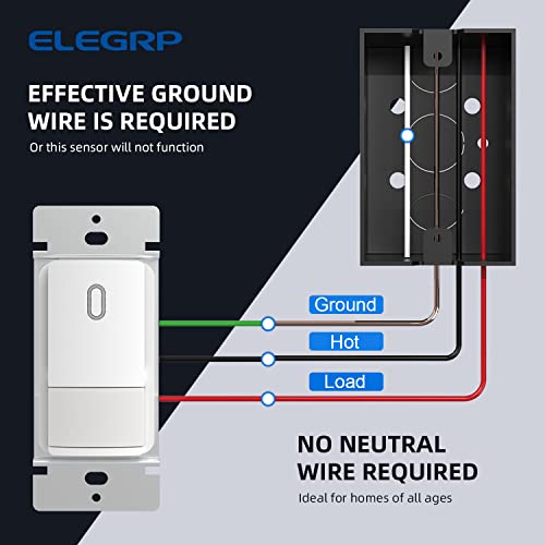 Ключа за лампата с сензор за движение ELEGRP, Стенен прекъсвач с инфрачервена активирането на движение PIR, Без неутрален