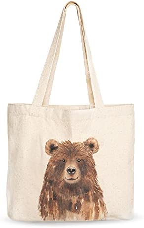 Холщовая чанта-тоут, Дизайн във формата на животни, С твърдо дъно, Естествен Памук, за магазин, хранителни
