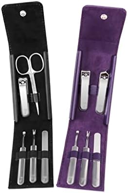 MJWDP Маникюр, определени нокторезачки, Ножици, Определени Пилочек за Нокти, Инструмент за грижа за ноктите с Кожен калъф (Цвят: лилаво, размер: 5 бр.)