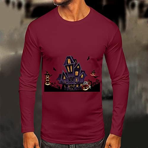 ZDDO Мъжки Тениски на Хелоуин, Мъжки Ризи С принтом Честит Хелоуин, Haunted house, Новост С Дълъг ръкав, Приталенные