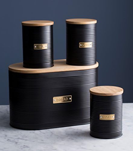 Запечатани кутия за съхранение на чай Typhoon Otto Living с бамбук капак, 1.4 литра, матиран черен/златен