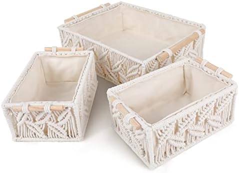 ANMINY Набор от Кошници за съхранение на Ресни 3ШТ Ръчно изработени От Памук, Тъкани, Декоративни Кутии За Съхранение