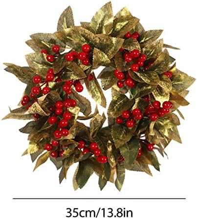 14-Инчов Коледен Златен венец за съхранение с венци за входната врата. Коледен Венец от Червени плодове за Домашен интериор на Открито на закрито 18 инча Коледен Вене