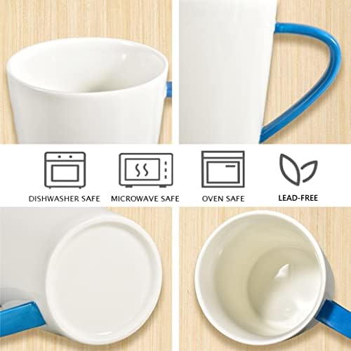 Керамични Големи чаши за лате fMSDD със синьо-жълти дръжки, Комплект от 2, 17 унции (около 500 мл), Посуда за напитки за всеки