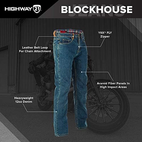 Дънки Highway 21 Blockhouse, Мъжки предпазни дънки за каране на мотоциклет с директни штанинами и джобове