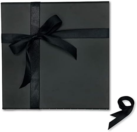 Магнитна подарък кутия KaCoon Accessories - 9,4 х 9,4 х 3,7, Сгъваема кутия и дълга лента, Елегантен и семпъл стил, Матово-черен, Подарък кутия с магнитна закопчалка