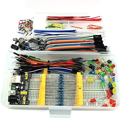 Комплект електронни компоненти HJ Garden Асорти за Arduino, Raspberry Pi, STM32 и т.н. 830 Прототипи такса + А + Модул захранване + резистор + кондензатор + led + ключ (в пакета 458 бр.)