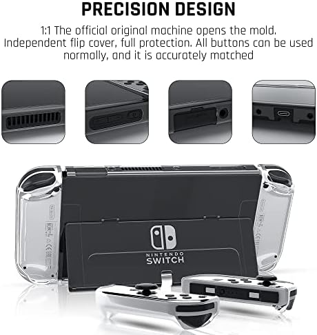 Подобрена версия - Прозрачен калъф FANPL за Nintendo Switch OLED модел 2021, Защитен калъф, Съвместим с Switch OLED, Прозрачен