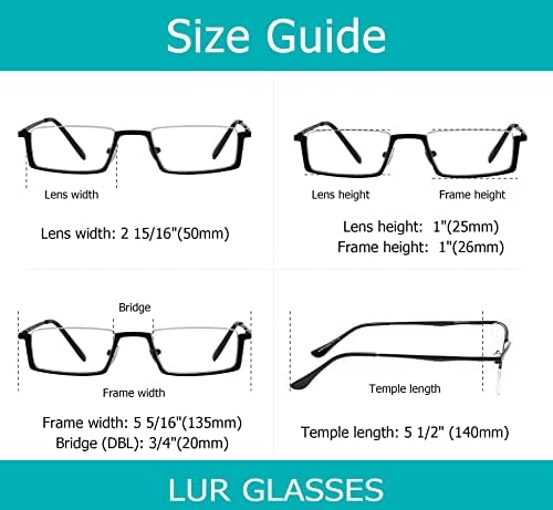 LUR 3 опаковки очила за четене в полукръгла рамка + 3 опаковки на метални очила за четене (само 6 двойки ридеров