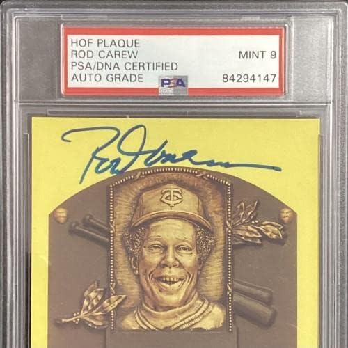 Род Кэрью Подписа на пощенска Картичка със златен мемориална дъска HOF с Автограф Жълти Близнаци PSA/ ДНК Mint 9 - MLB Cut