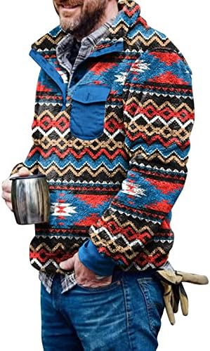 Мъжки Блузи и Пуловери Поло С Джобове Копчета, Пуловери Aztec Забавни, Пуловер с V-образно деколте с цип, Мъжко
