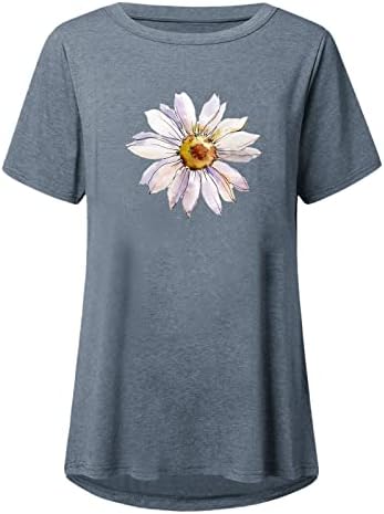 Тениски Големи размери за жените, Тениски с Изображение на Цвете Маргаритки, Вдъхновяваща Риза с Къс Ръкав, Летни Ежедневни Блузи