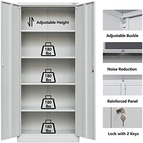 Метален шкаф за съхранение на BESFUR, Метални шкафове височина 71 инча с 4 Регулируеми рафтове и запирающимися