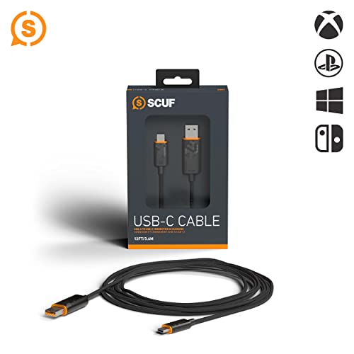 USB кабел-C в оплетке SCUF - Черно 12 фута / 3,6 м За свързване и зареждане на USB Type C контролери за Xbox, PS5 и смартфони - Светло сиво - Xbox Series X
