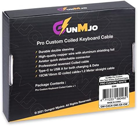 Обичай Навити USB кабел C GunMjo Pro за гейминг клавиатура, Механичен кабел за клавиатура с два ръкава и подвижна метална авиатором Тънък тип, на 1,5 м от USB-C-USB-A, Бял цвят