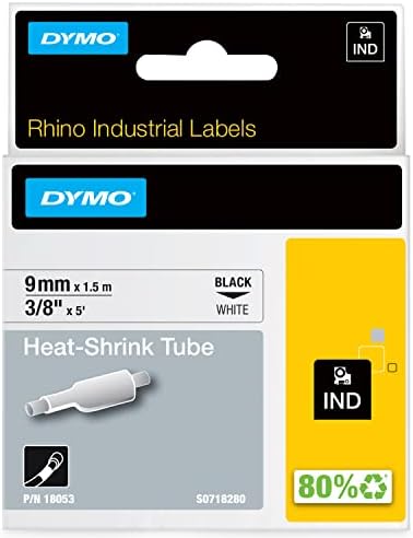 Промишлени термосвиваеми тръби DYMO за этикетировщиков DYMO и производители на промишлени етикети, черно на бяло, 3/8 инча, (18053) и Промишлени Гъвкави Найлонови етикети, 3