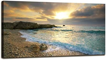 Платно на Стенно Изкуство Залез на Плажа Сините Вълни на Океана на Изкуството на много Съвременни Произведения