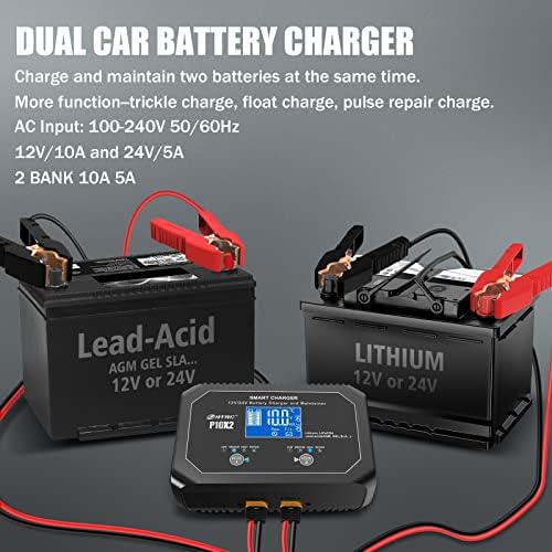 Интелигентно зарядно устройство с 2 Батерии, 20A (10A/Bank), Автоматично Зарядно за Кола 12 В 24 В с led дисплей,