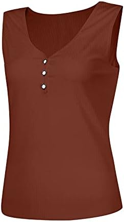 Летни Дамски Блузи на бретелях с V Образно деколте, Ежедневни Рубчатые Трикотажни Ризи Henley Копчета, Тънки
