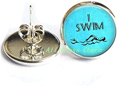 Очарователни обеци, Обеци-карамфил за плуване I Swim-Подарък за леководолаз-Обичам да плувам - Декорации за плуване-Декорация
