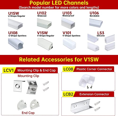 Muzata 12 Опаковки, Капачки и Монтажни скоби за V-Образна led алуминиева канална система LCV1 V1SW серия LA2