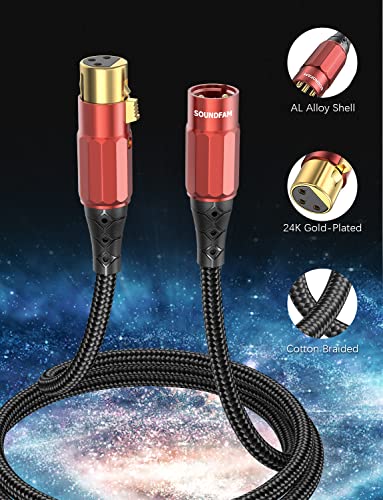 Микрофон кабел SOUNDFAM XLR от мъжа към жената Премиум-клас 3 Метра, Позлатен с Двойно екраниран 24 Карата - Вино-Червено