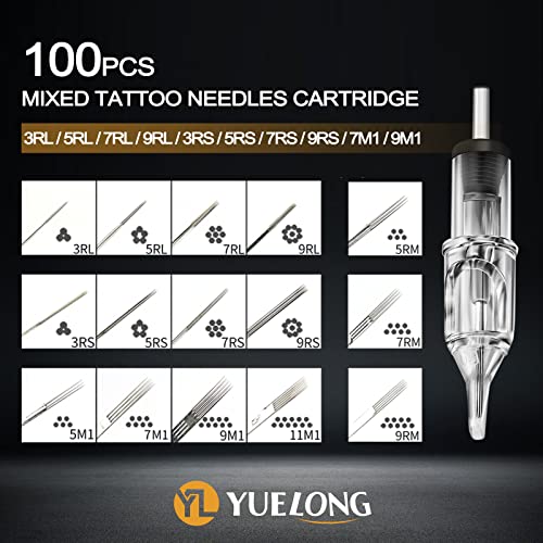 Игла за касети с мастило за татуировки - Yuelong 100 бр. Различни Патрони за Игли за татуировки с Мембрана, Стандартна