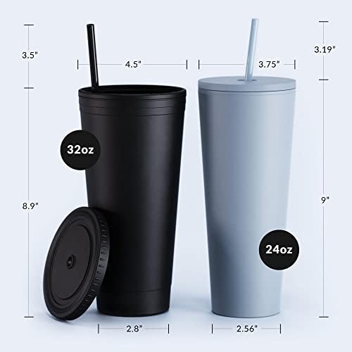 Акрилни чаша Maars Classic с капак и соломинкой | 24 унции, Пластмасови Чаши Премиум-клас с Двойни Стени за Еднократна употреба - Прозрачен, 8 опаковки