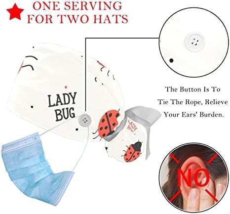 2 Опаковане на Работни шапки за еднократна употреба с Пуговицей, с Начесом под формата на Червена калинка, Дамски Шапки-Скраб за дълга Коса