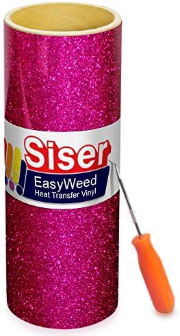 Винил ролка SISER Glitter Ярко Розово Easyweed с теплопередачей, включително инструмент за плевене от неръждаема стомана (3 фута x 10 инча)