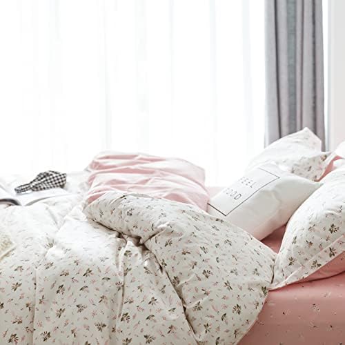 Комплекти пододеяльников от памук VClife Queen, Розово-бели Комплекти спално бельо с цветен модел, Завивки